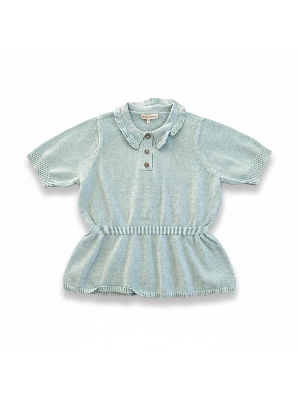 Sunday Collective Organic Cotton Knit Peplum Top – Turquoise – Size 10–11Y – NWT